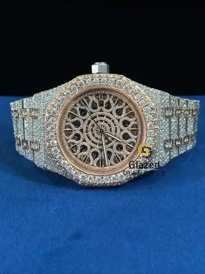 VVs Moissanite Unique Dial Two Tone Fully Iced Out Watch