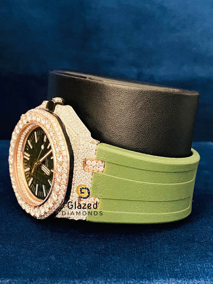 VVs Round Moissanite Silicone Strap Two Tone Hip Hop Watch