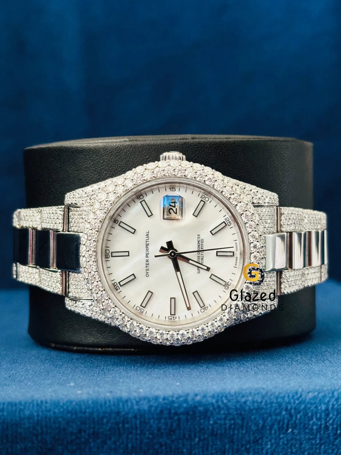 VVs Round Moissanite Stick Dial Hip Hop Watch