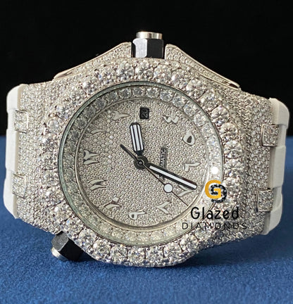 Bust Down Silicone White Strap VVS Moissanite Watch Arabic Face Dial