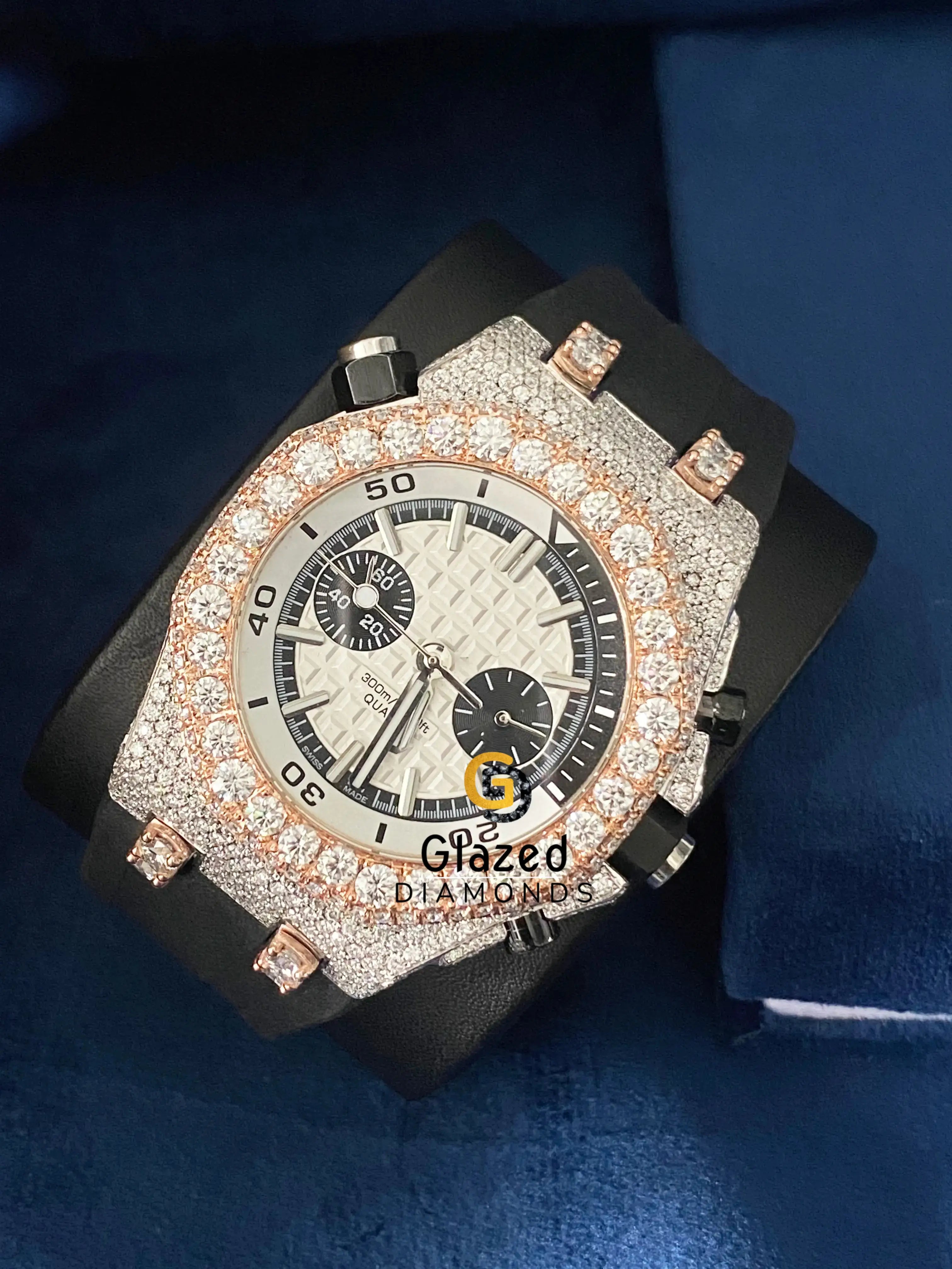 White Face Dial Chronograph VVs Moissanite Diamond Studded Watch