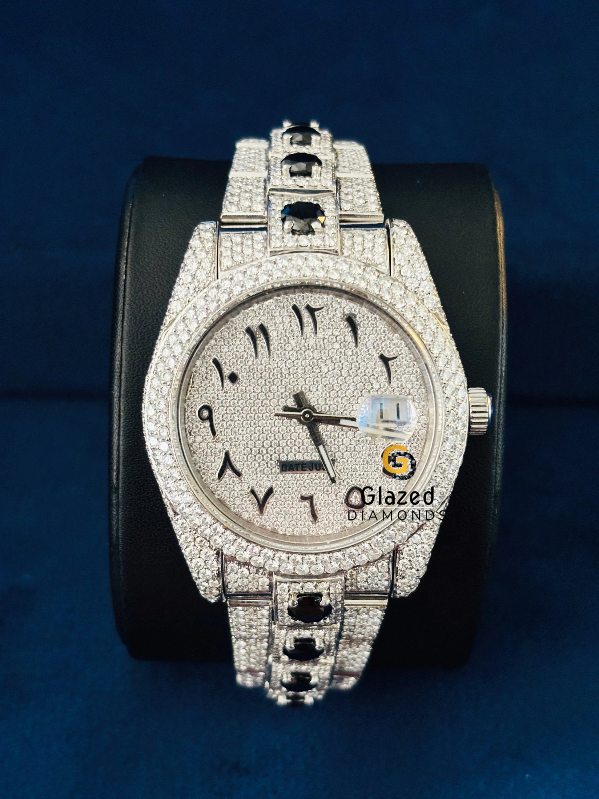 White Iced Black Diamond Rolex Moissanite Watch