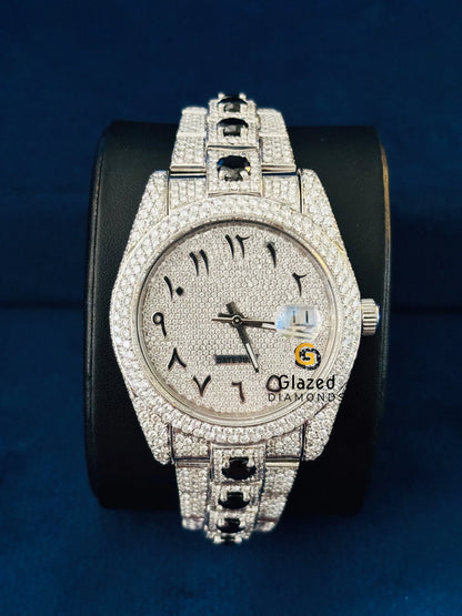 White Iced Black Diamond Rolex Moissanite Watch