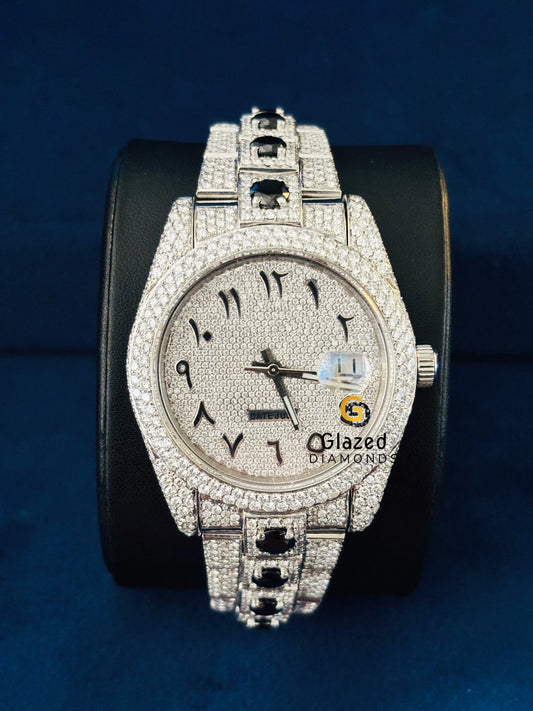 White Iced Black Diamond Rolex Moissanite Watch