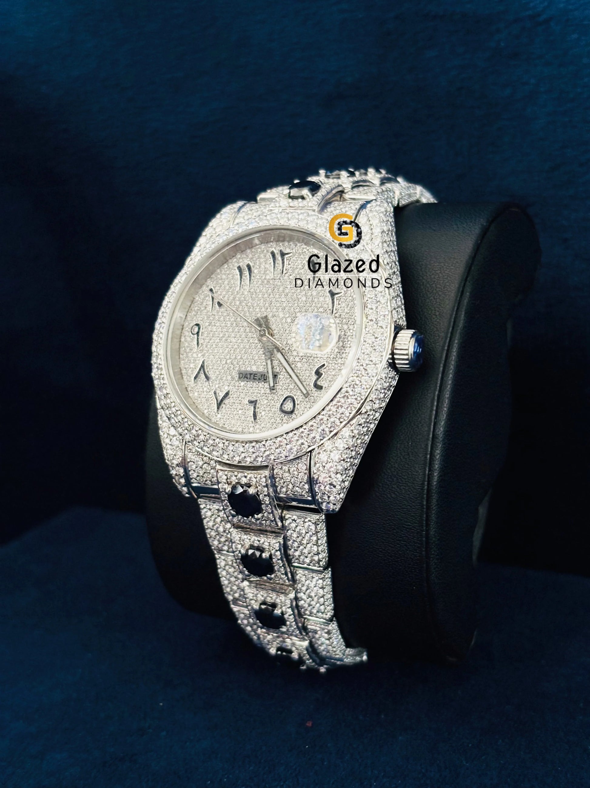 White Iced Black Diamond Rolex Moissanite Watch For Men