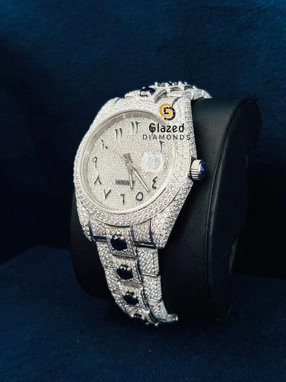 White Iced Black Diamond Rolex Moissanite Watch For Men