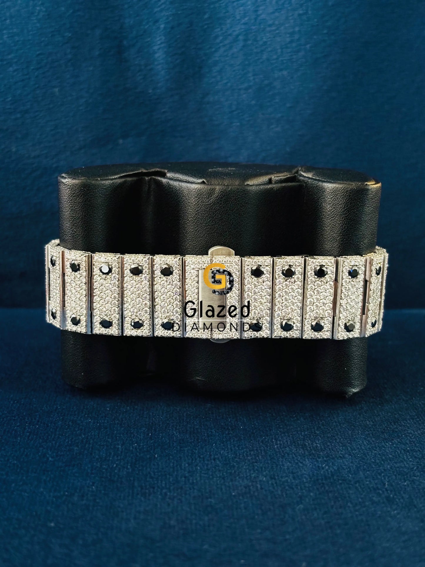 White Roman Number With Black Diamond Iced Out Moissanite Watch