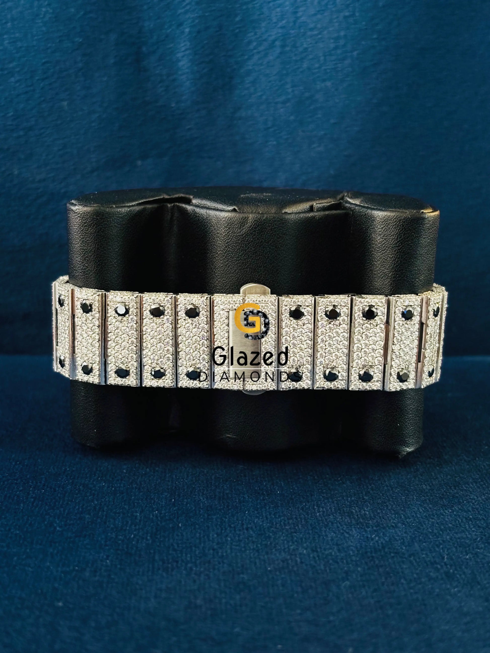 White Roman Number With Black Diamond Iced Out Moissanite Watch