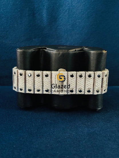 White Roman Number With Black Diamond Iced Out Moissanite Watch
