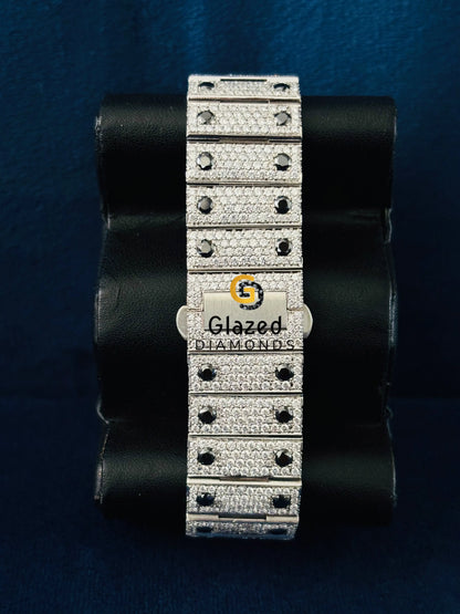 White Roman Number With Black Diamond Moissanite Watch