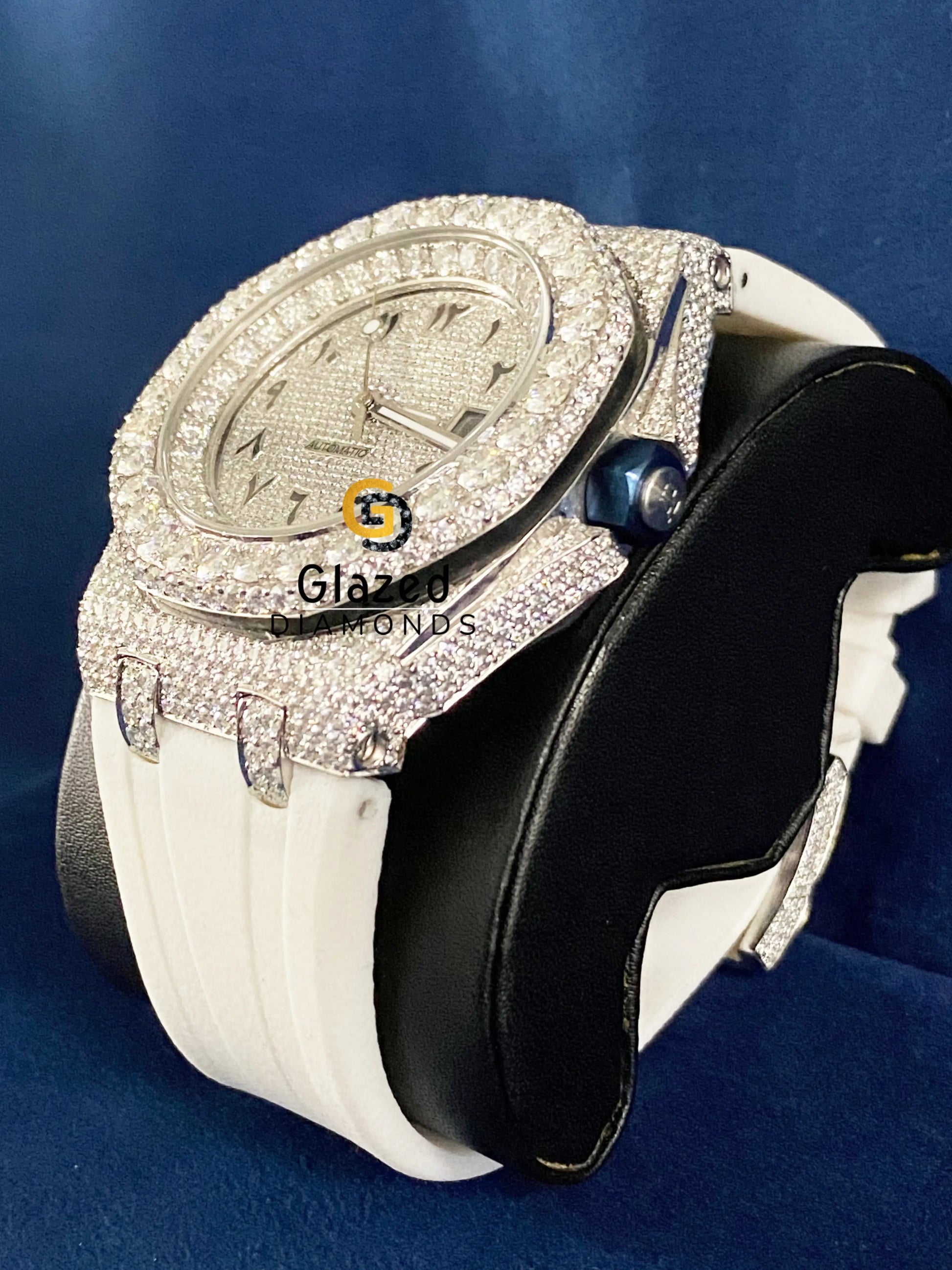 White Silicone Strap Arabic Dial VVS Moissanite Watch
