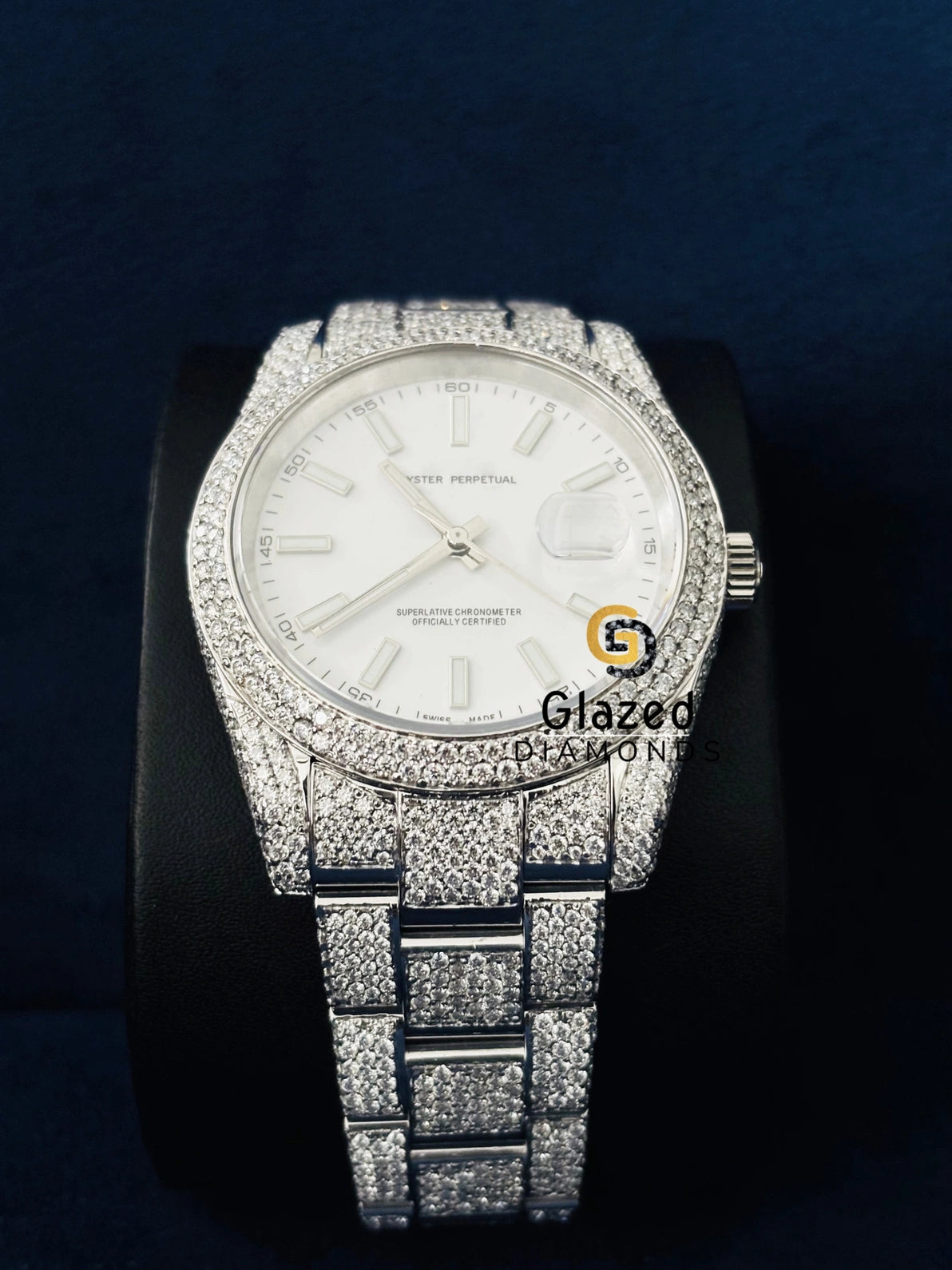 White Stick Dial VVs Moissanite Diamond Studded Watch