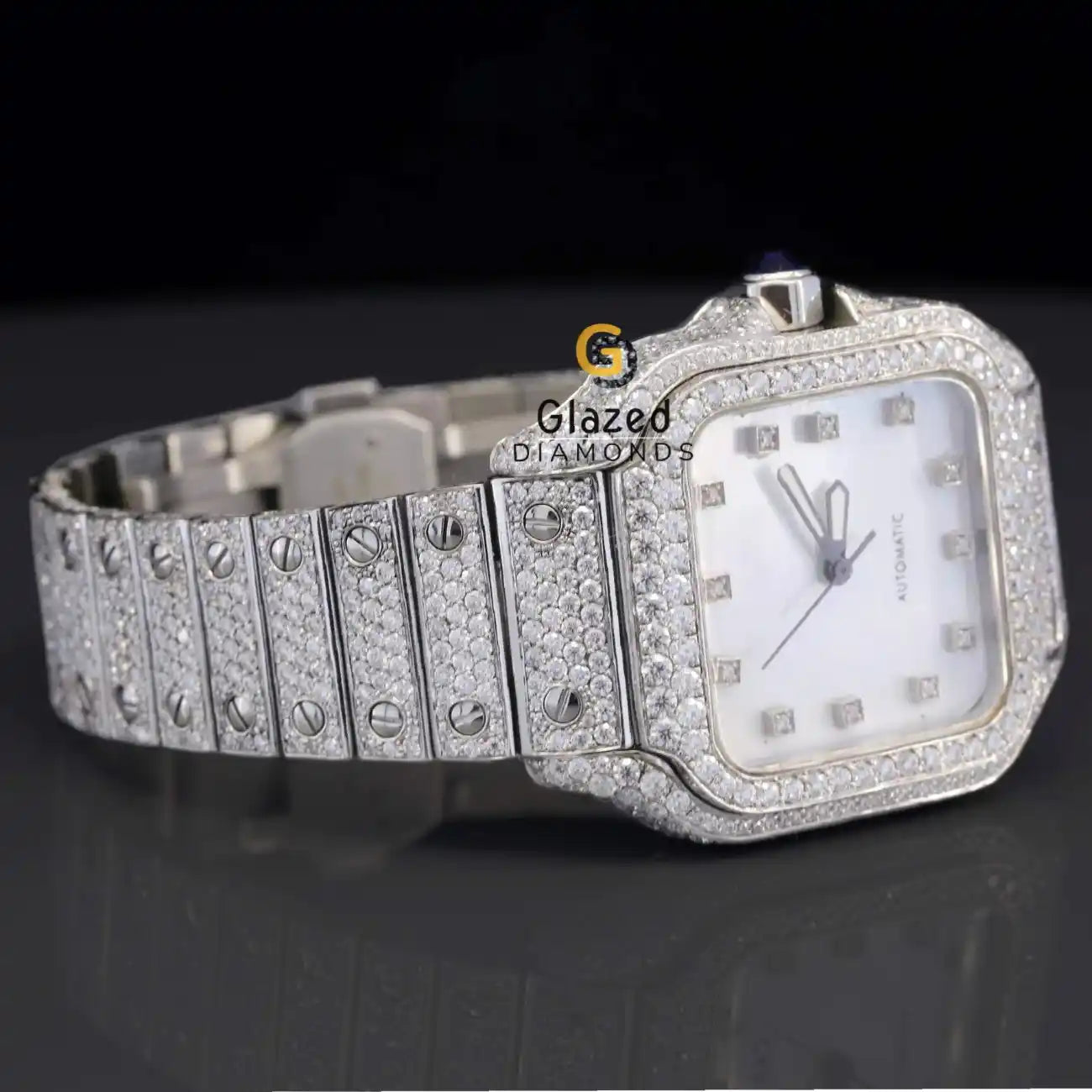 White ced Out Moissanite Watch
