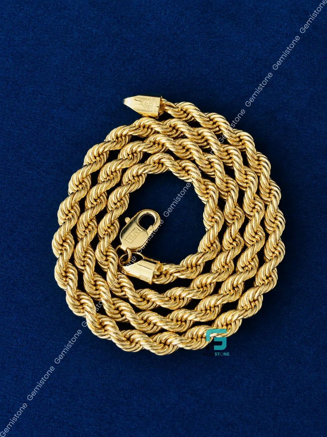 925 Silver 5MM Yellow Gold Plated Plain Rope Plain Chain