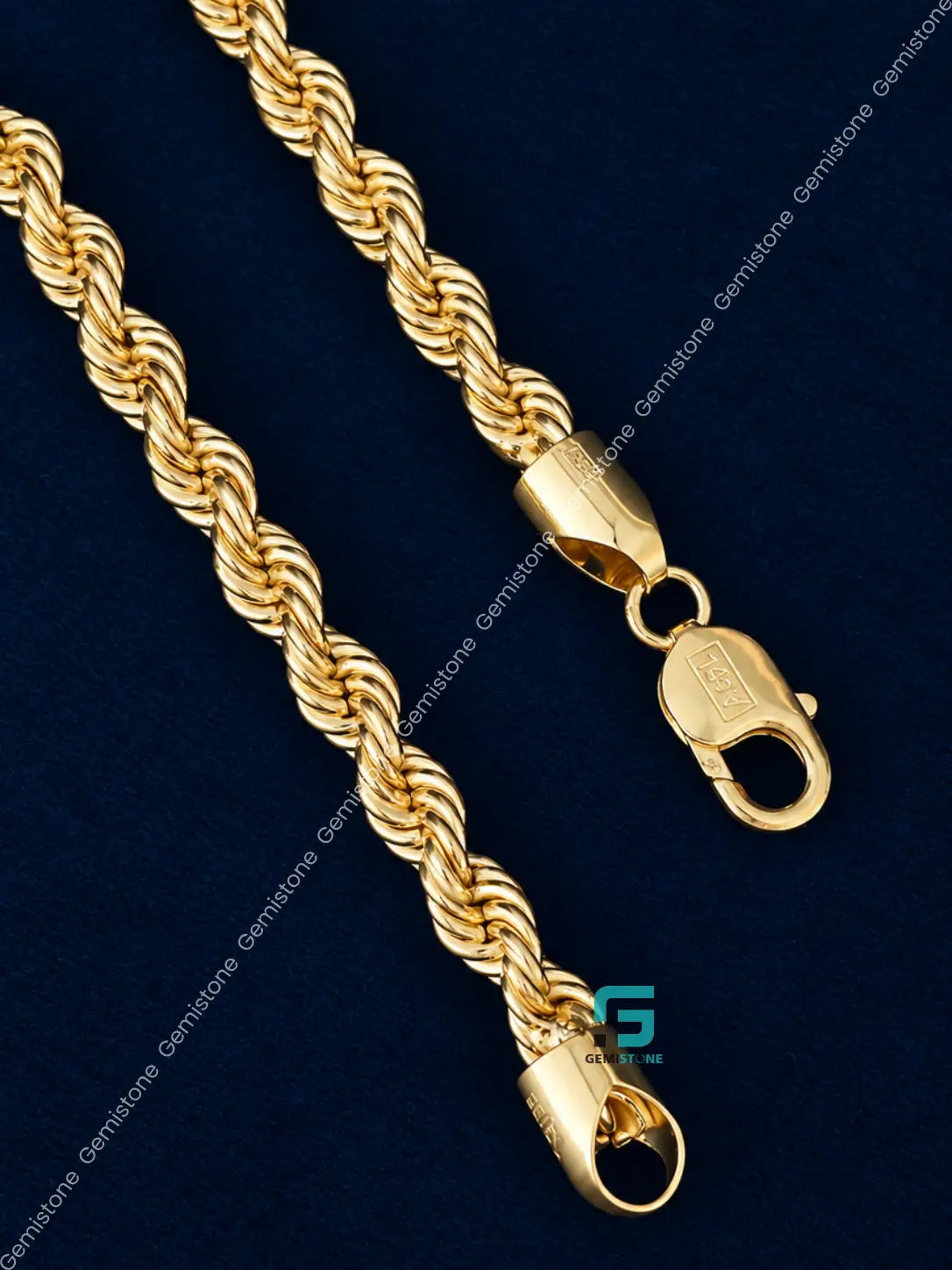 925 Silver 5MM Yellow Gold Plated Plain Rope Plain Chain