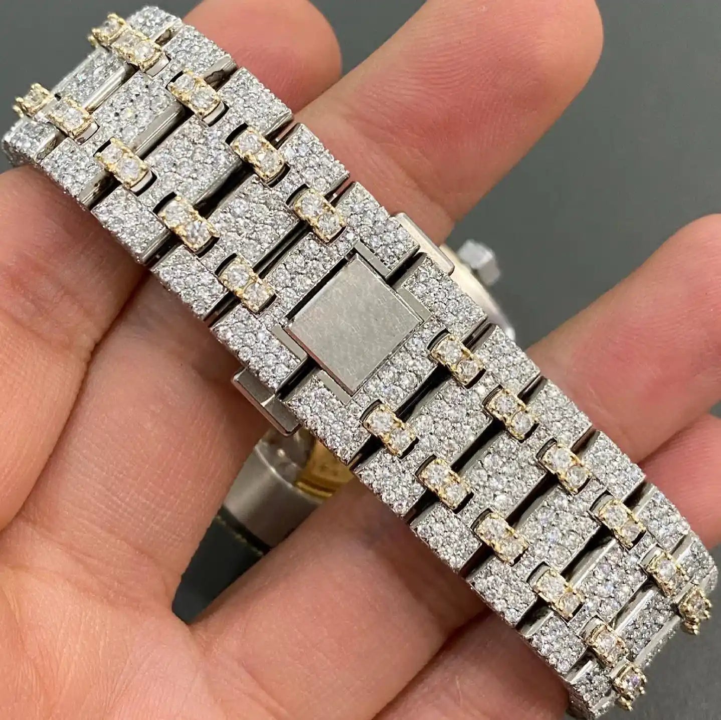 Hip Hop Style Two Tone Moissanite Baguette Bar Iced Out Watch