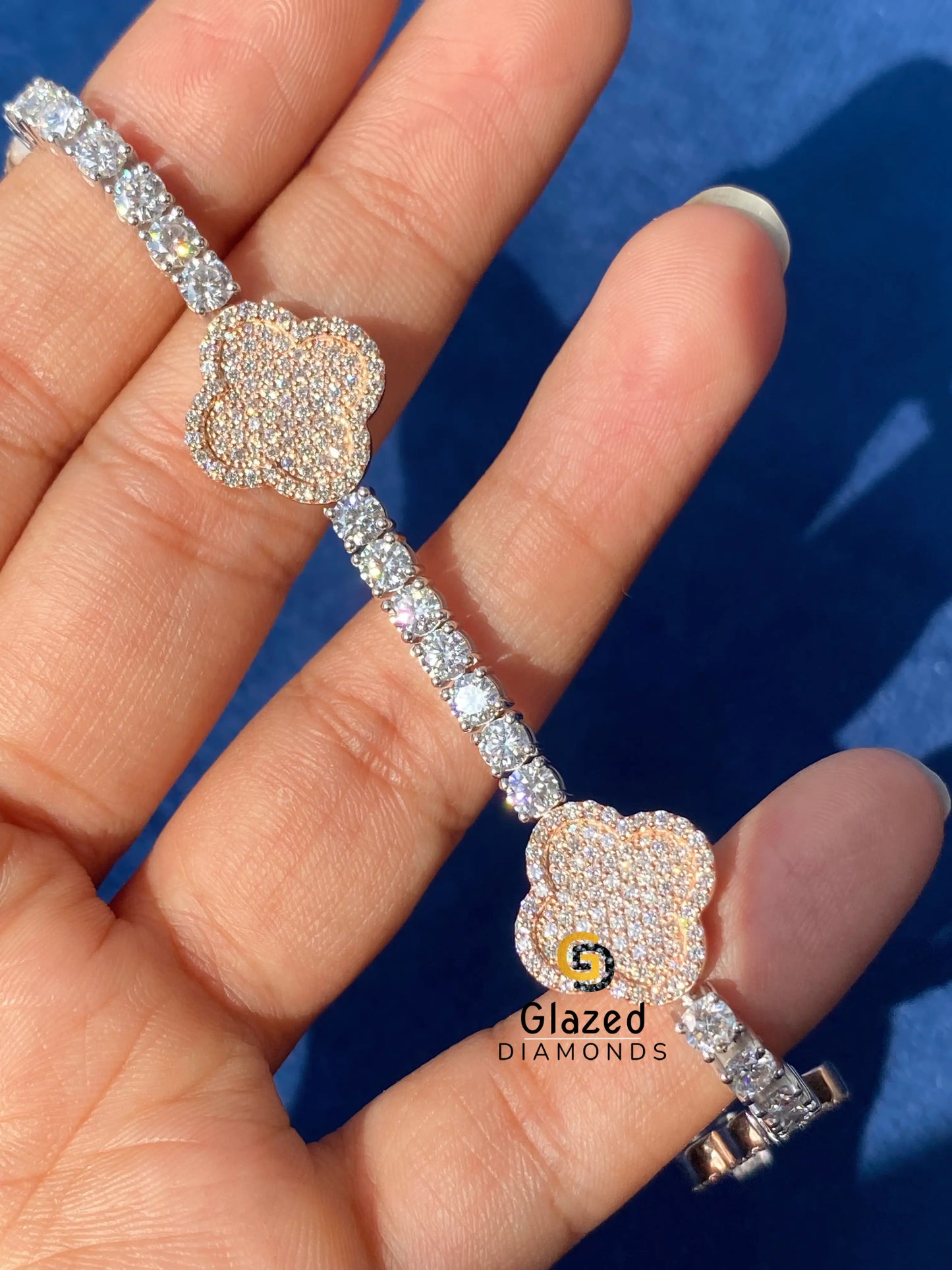 15MM Two Tone Moissanite Clover Bracelet 925 Silver