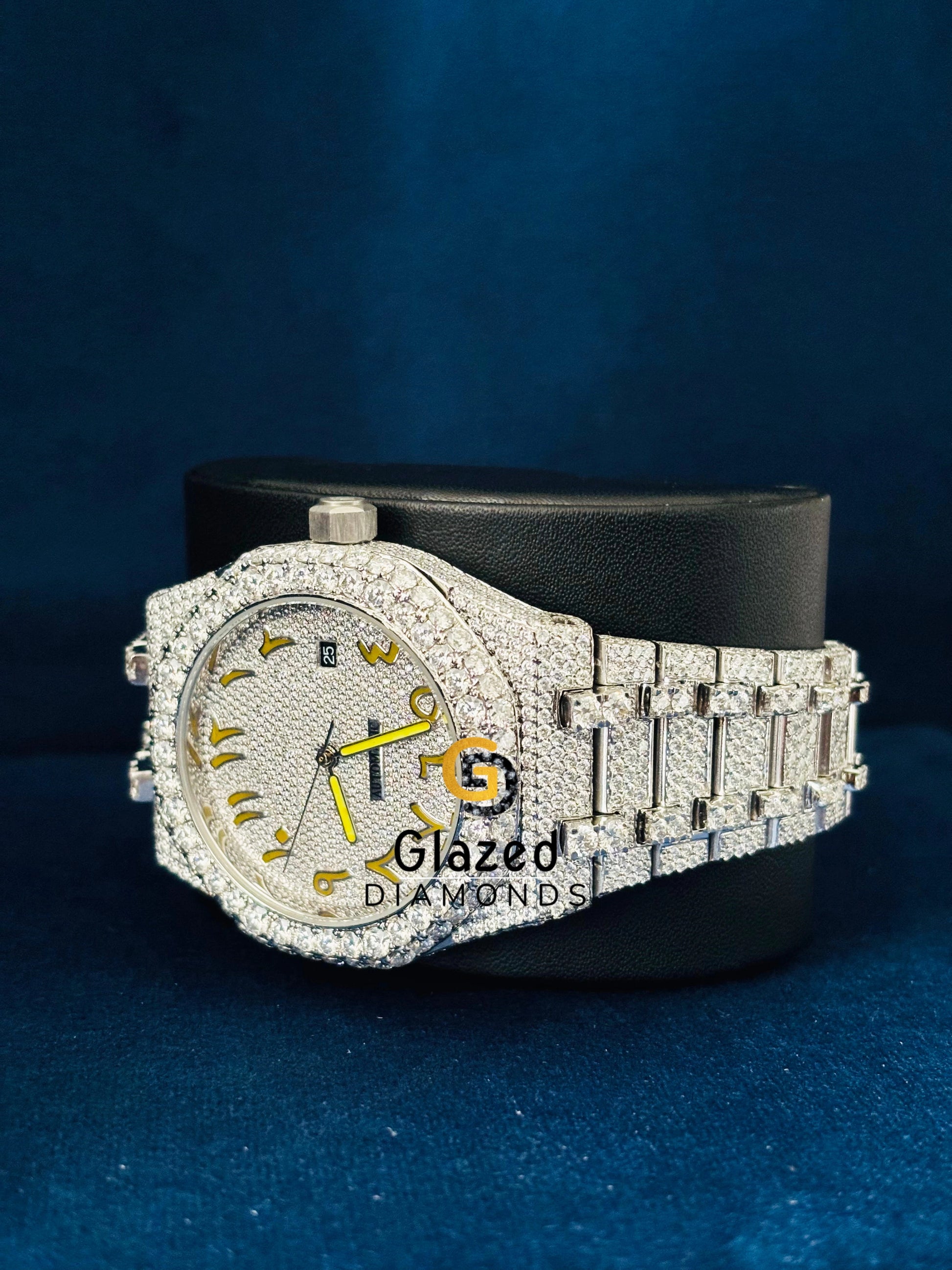 Yellow Arabic Number Moissanite Bust Down Watch