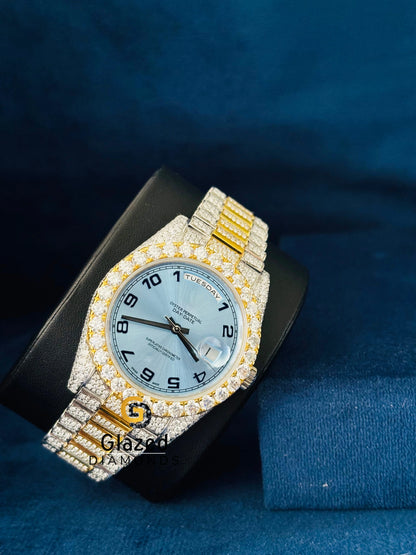 Yellow Gold Plated Big Bezel Iced Out Hip Hop Moissanite Watch