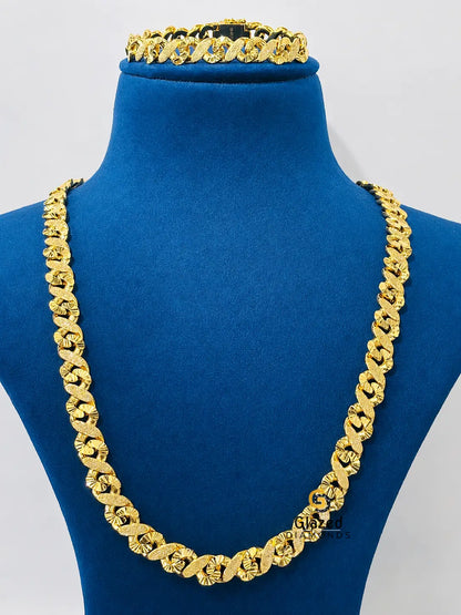 Yellow Gold Plated Dust Cuban Link Chain And Bracelet