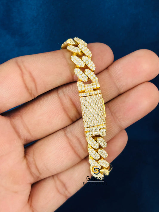 Yellow Gold Plated Moissanite Cuban Link Bracelet
