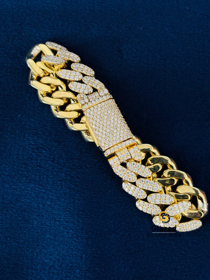 Yellow Gold Plated Moissanite Cuban Link Bracelet For Men