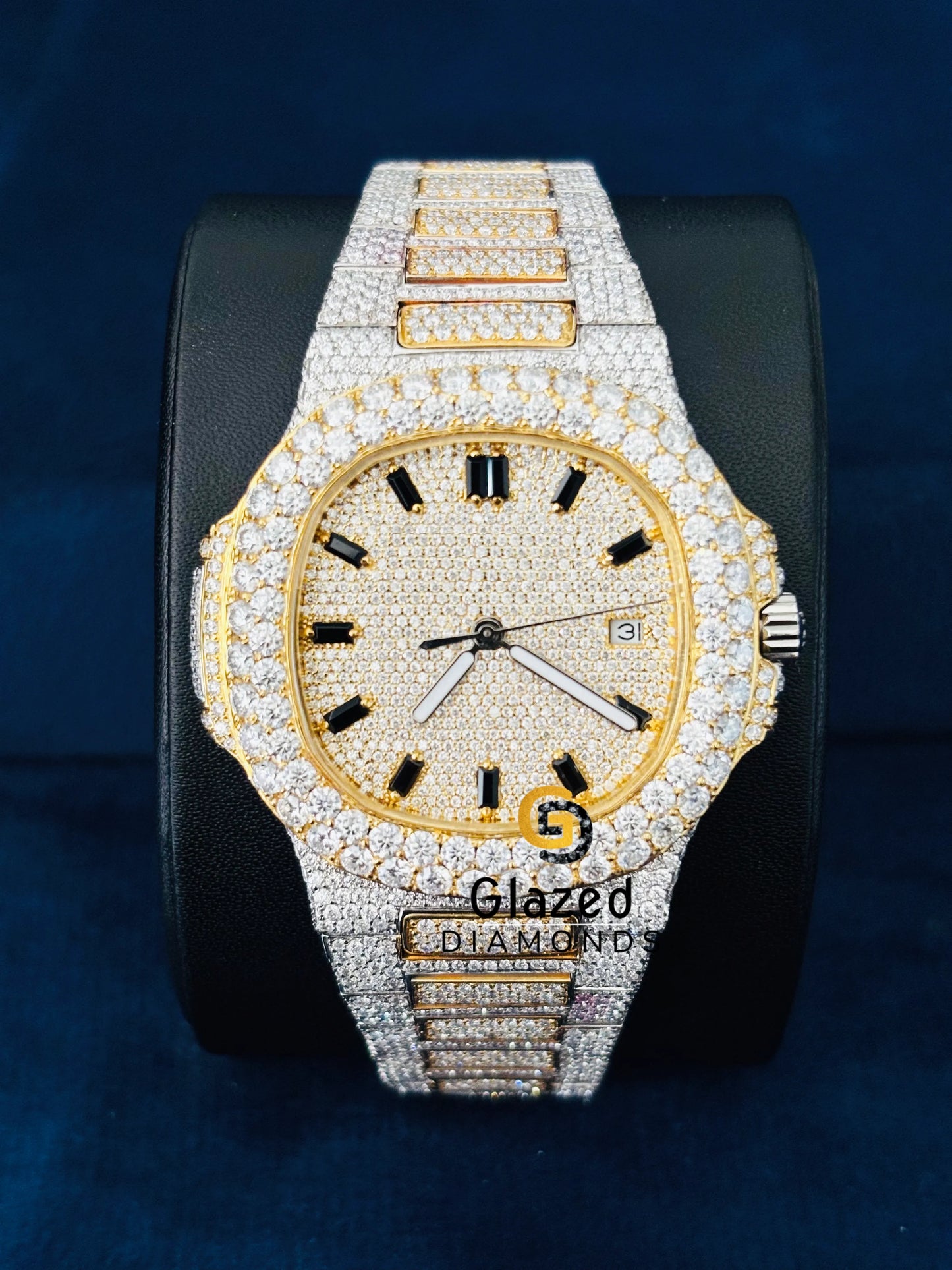 Yellow Gold Plated Moissanite Watch For Men