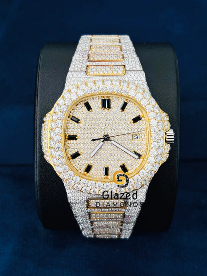 Yellow Gold Plated Moissanite Watch For Men