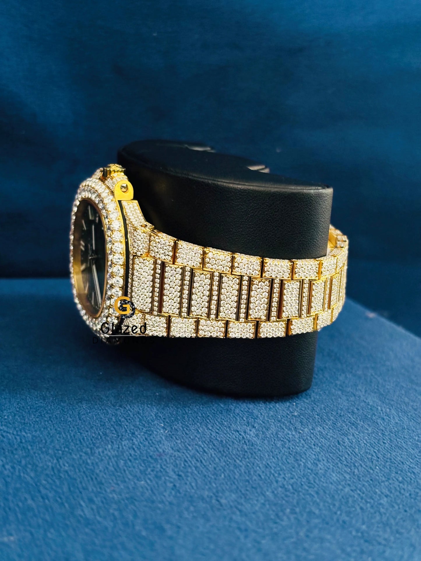 Yellow Gold Plated Patek Philippe Green Dial Moissanite Green Dial Iced Out Watch