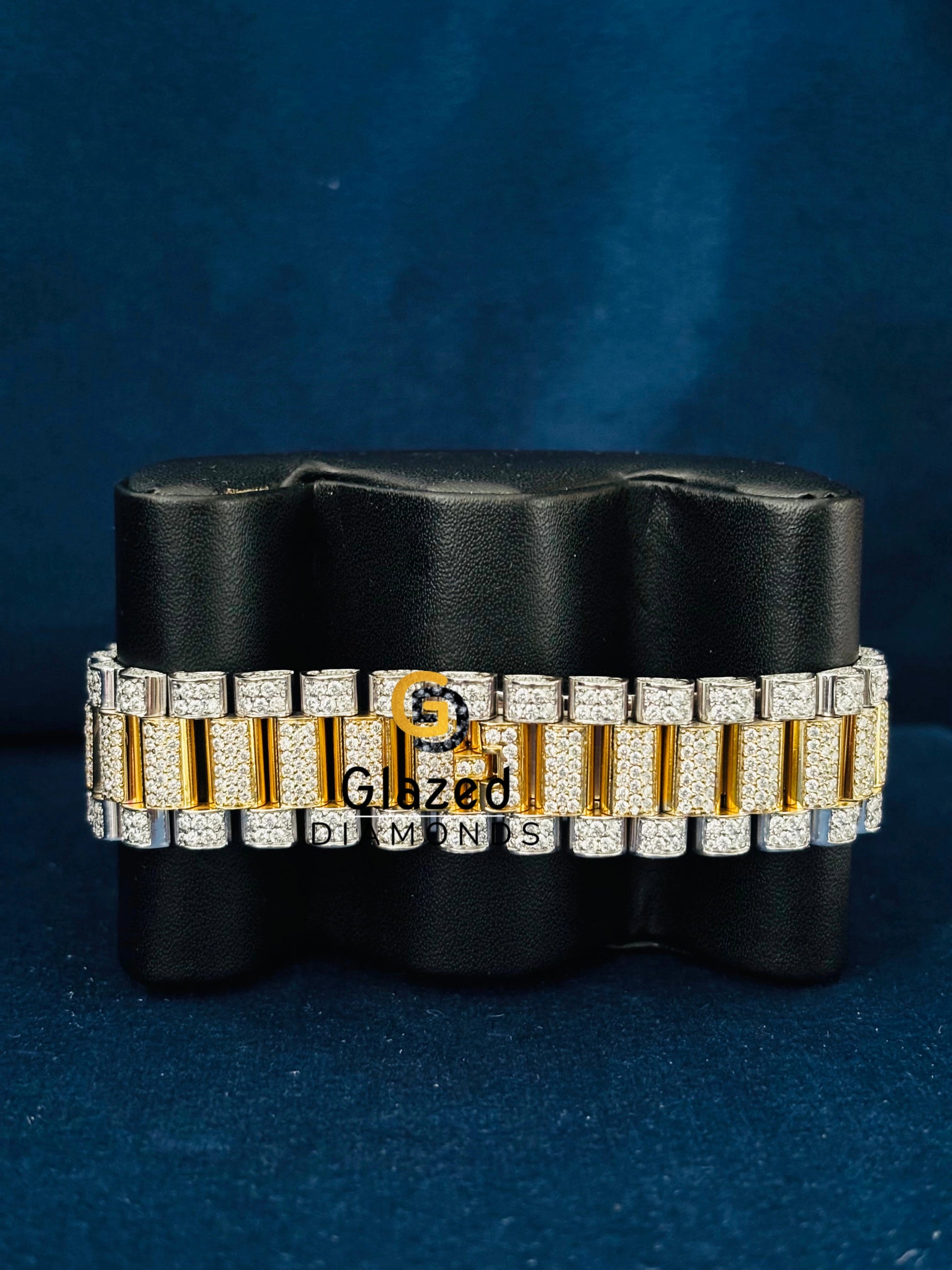 Yellow Gold Plated Roman Number Iced Out Moissanite Watch