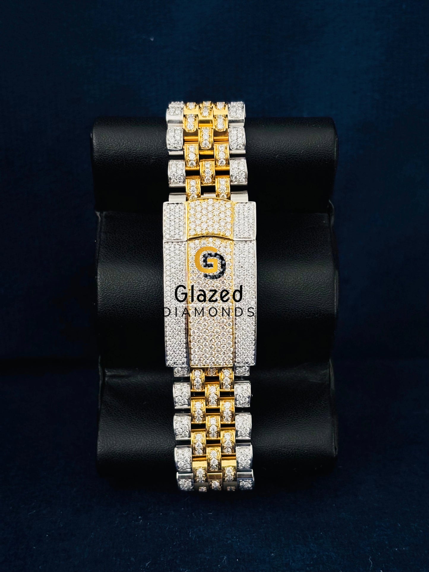 Yellow Gold Plated White Bar Hip Hop Moissanite Bust Down Watch