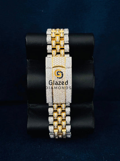 Yellow Gold Plated White Bar Hip Hop Moissanite Bust Down Watch