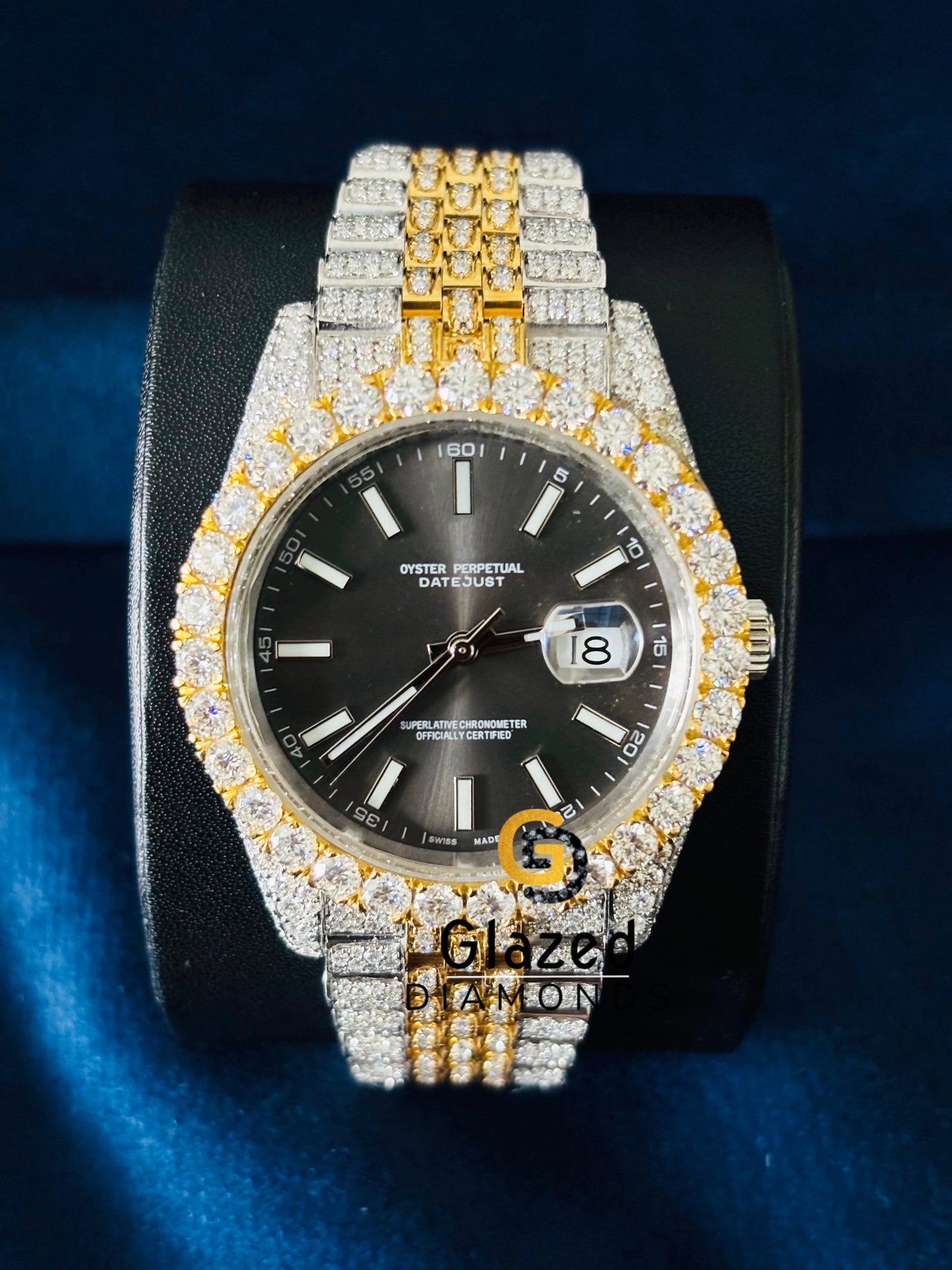 Yellow Gold Plated White Bar Hip Hop Moissanite Rapper Watch
