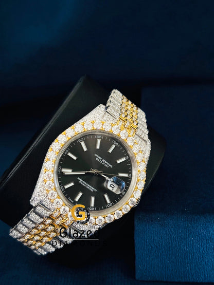 Yellow Gold Plated White Bar Hip Hop Moissanite Watch