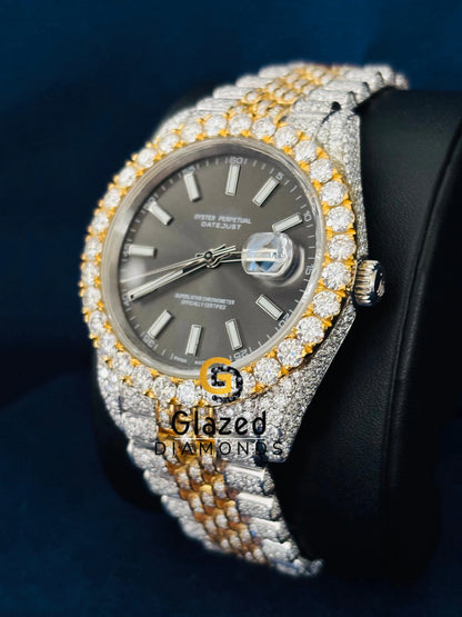 Yellow Gold Plated White Bar Moissanite Rapper Watch