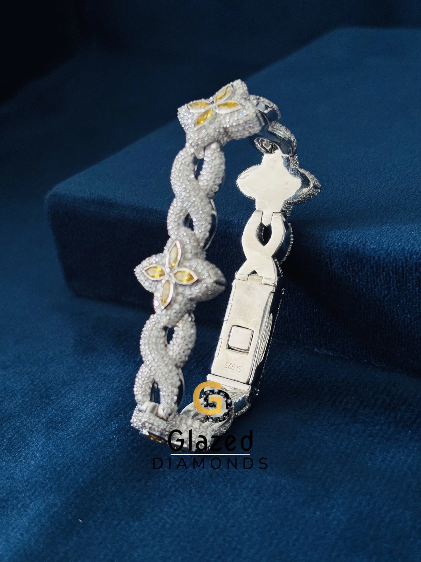 Yellow Marquise Moissanite Clover Studded Barcelet