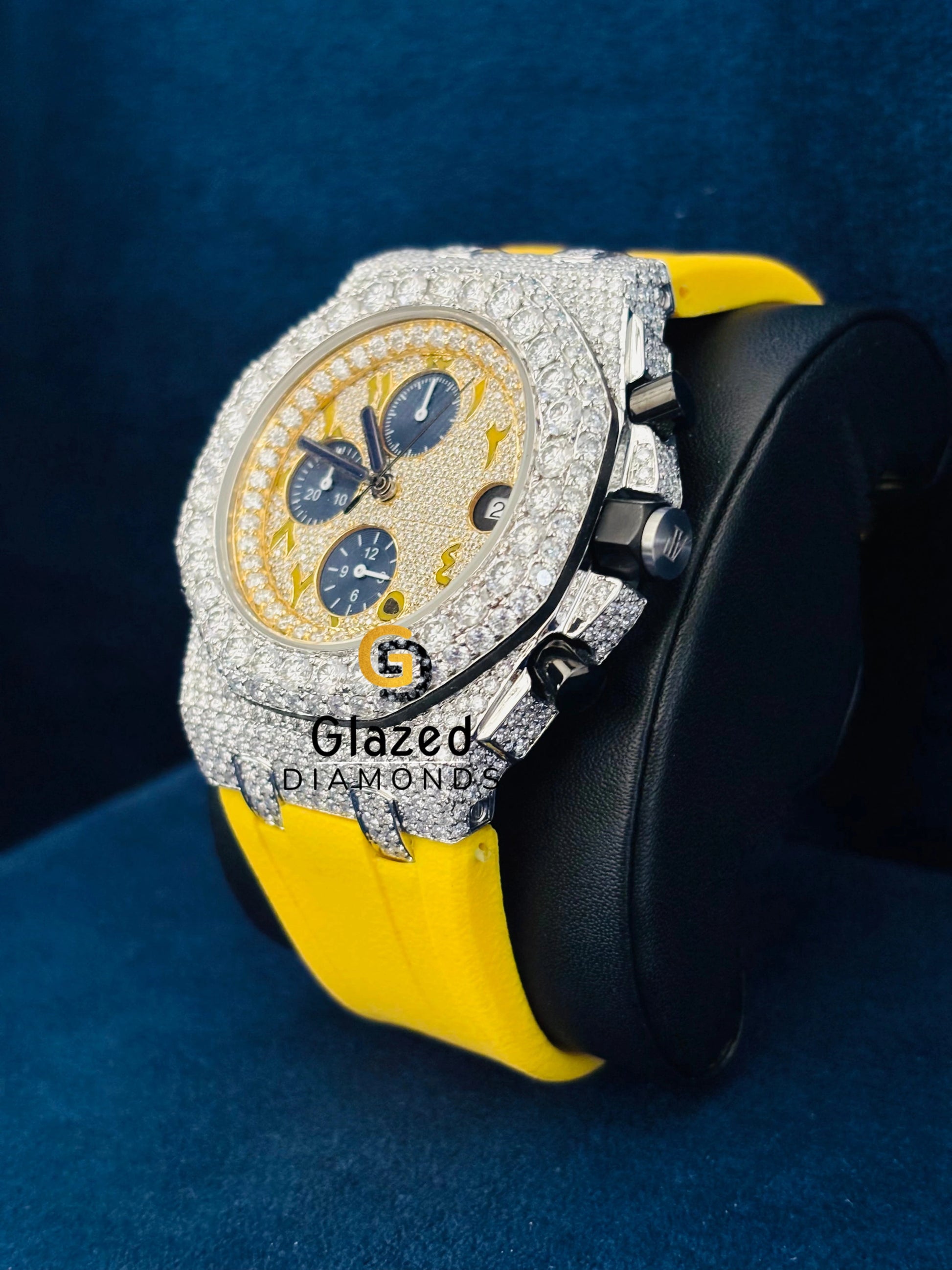 Yellow Rubber Strap Moissanite Iced Out VVS Diamond Watch